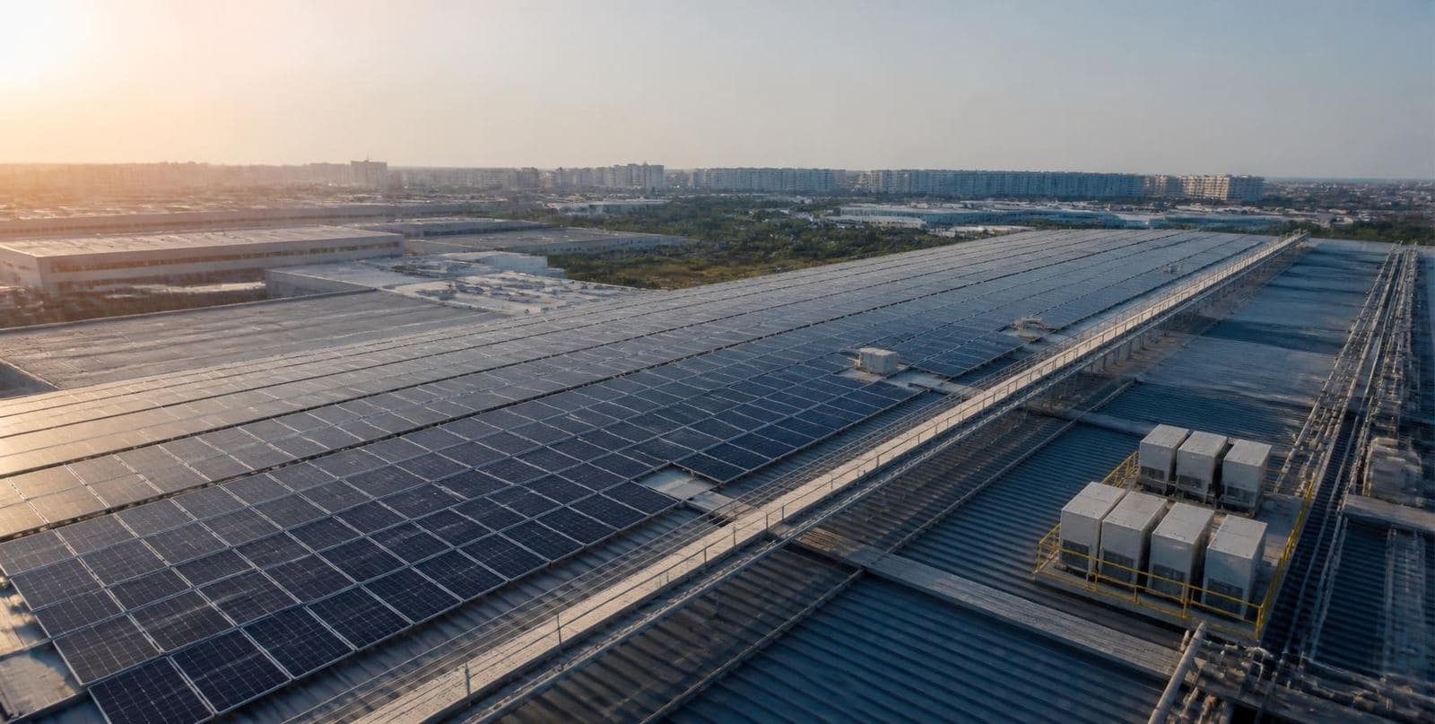 Large rooftop solar array seen from above