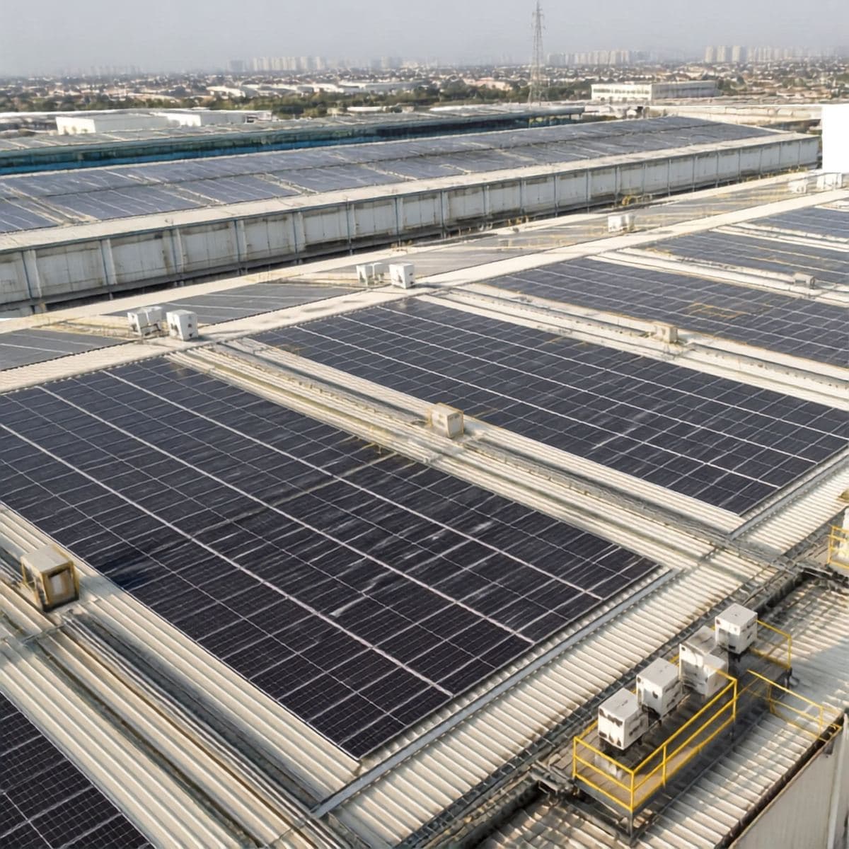 Large rooftop solar array on an industrial building