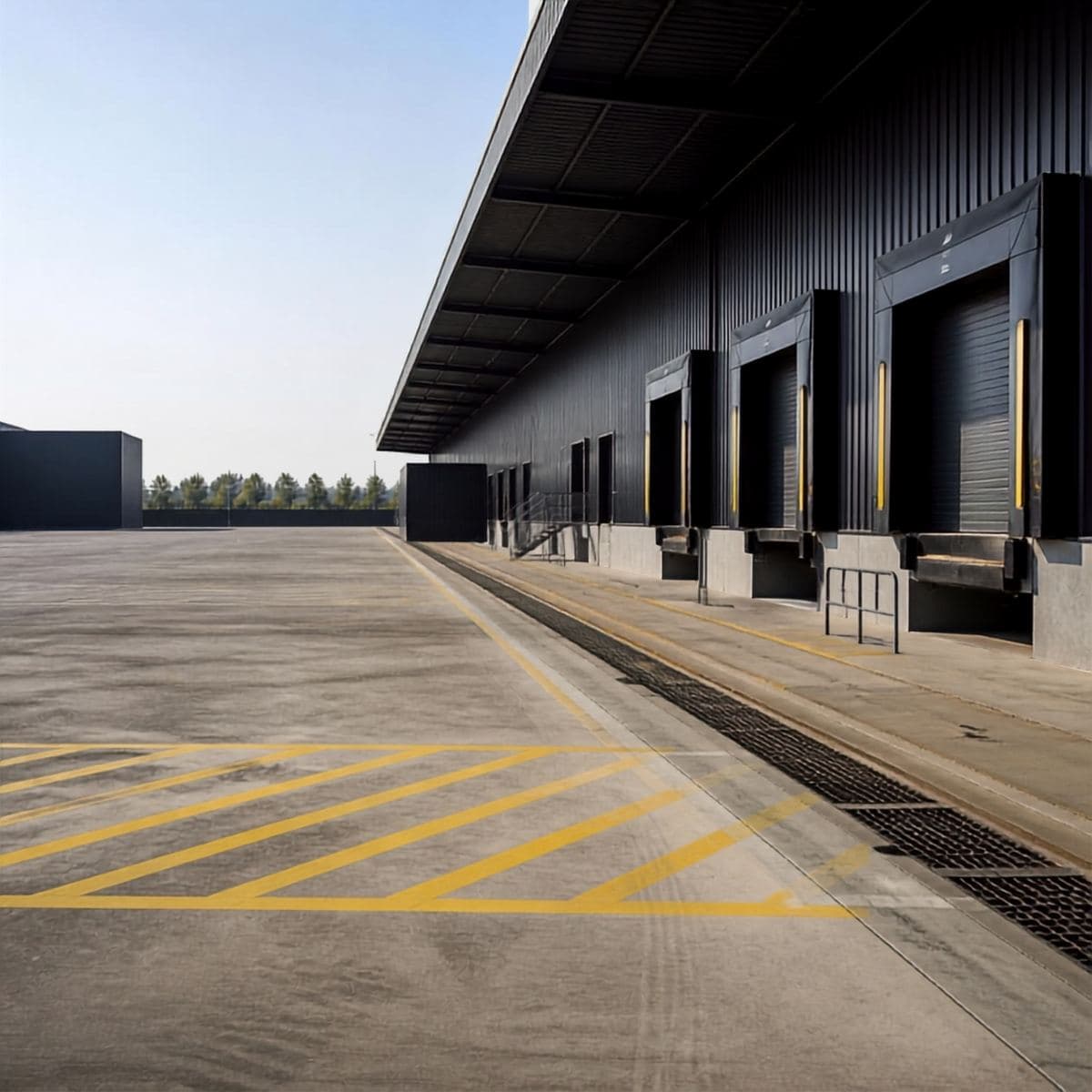Industrial warehouse with loading docks